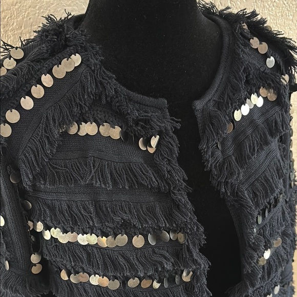 $268 Kobi Halperin Navy Blue Fringe Sequin Jacket Cardigan - Picture 2 of 9